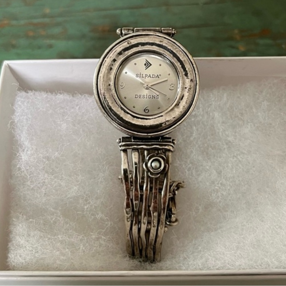 Silpada Watch Sterling and Pearl Rare Vintage Retired T1315 Hammered Silver - Picture 9 of 10